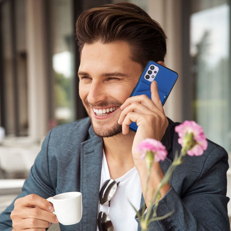 For Samsung Galaxy A32 5G Skin Feel PU + TPU + PC Back Cover Shockproof Case with Card Slots & Holder & Photo Frame(Blue) by buy2fix