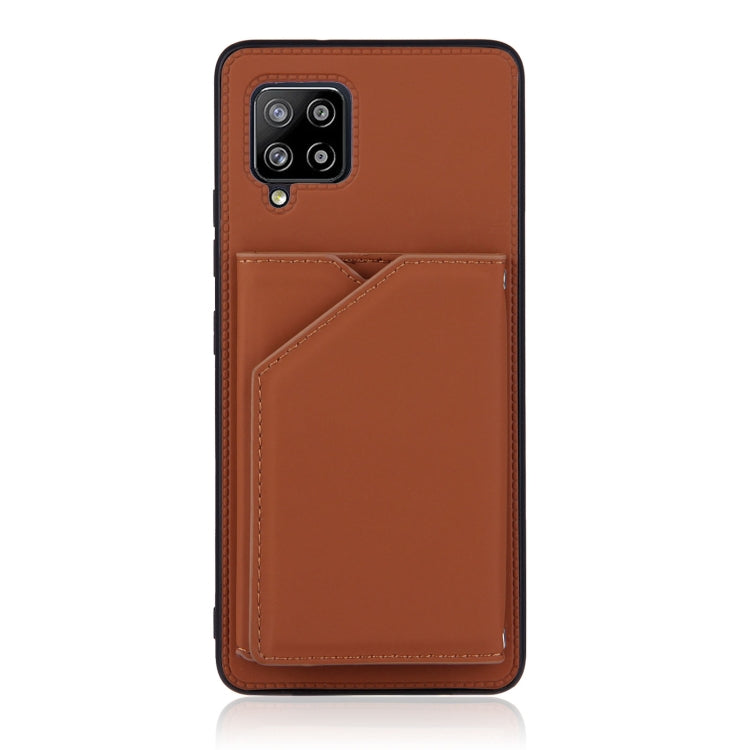 For Samsung Galaxy A42 5G Skin Feel PU + TPU + PC Back Cover Shockproof Case with Card Slots & Holder & Photo Frame(Brown) by buy2fix