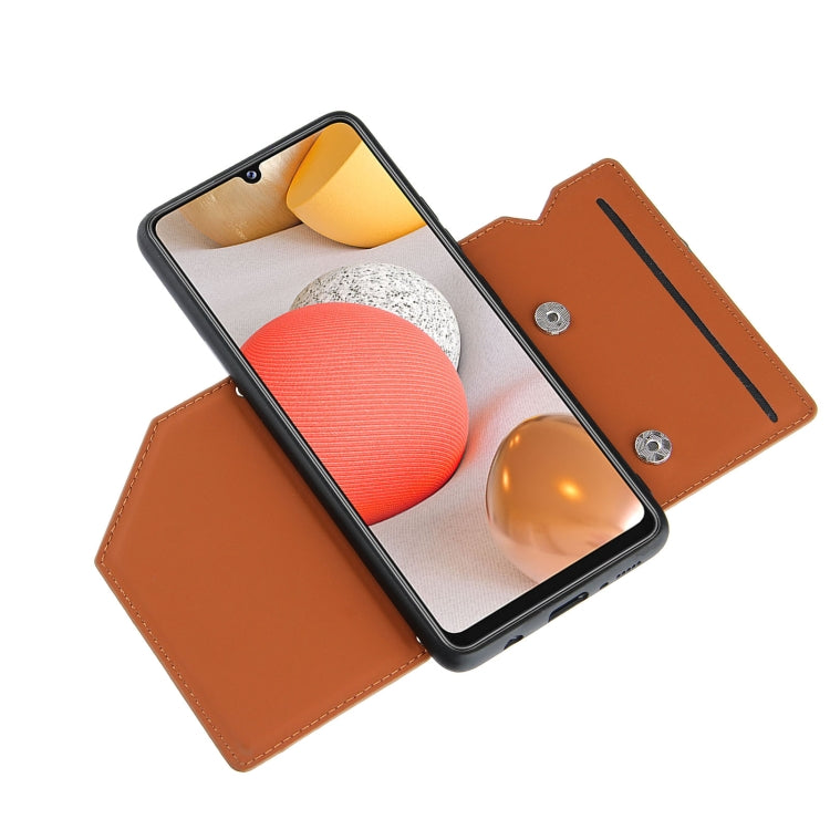 For Samsung Galaxy A42 5G Skin Feel PU + TPU + PC Back Cover Shockproof Case with Card Slots & Holder & Photo Frame(Brown) by buy2fix