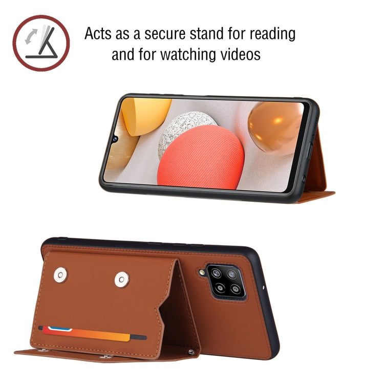 For Samsung Galaxy A42 5G Skin Feel PU + TPU + PC Back Cover Shockproof Case with Card Slots & Holder & Photo Frame(Brown) by buy2fix