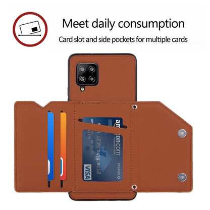 For Samsung Galaxy A42 5G Skin Feel PU + TPU + PC Back Cover Shockproof Case with Card Slots & Holder & Photo Frame(Brown) by buy2fix