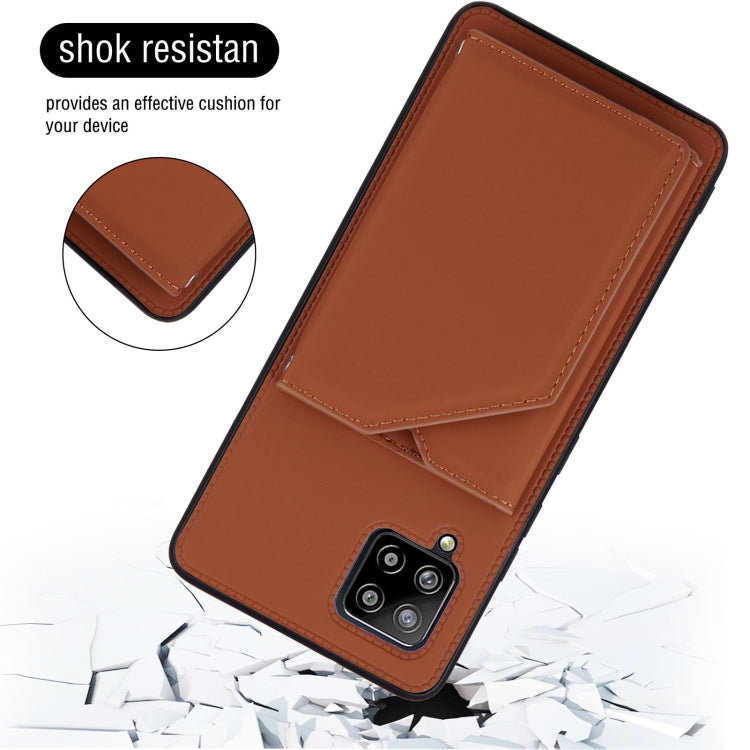 For Samsung Galaxy A42 5G Skin Feel PU + TPU + PC Back Cover Shockproof Case with Card Slots & Holder & Photo Frame(Brown) by buy2fix