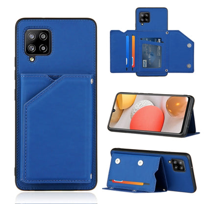 For Samsung Galaxy A42 5G Skin Feel PU + TPU + PC Back Cover Shockproof Case with Card Slots & Holder & Photo Frame(Blue) by buy2fix