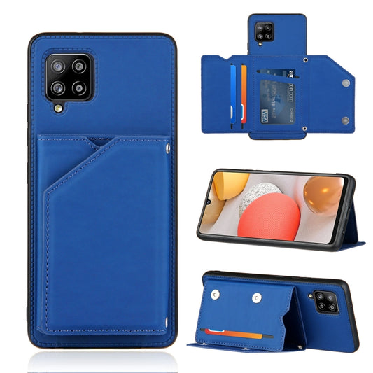 For Samsung Galaxy A42 5G Skin Feel PU + TPU + PC Back Cover Shockproof Case with Card Slots & Holder & Photo Frame(Blue) by buy2fix