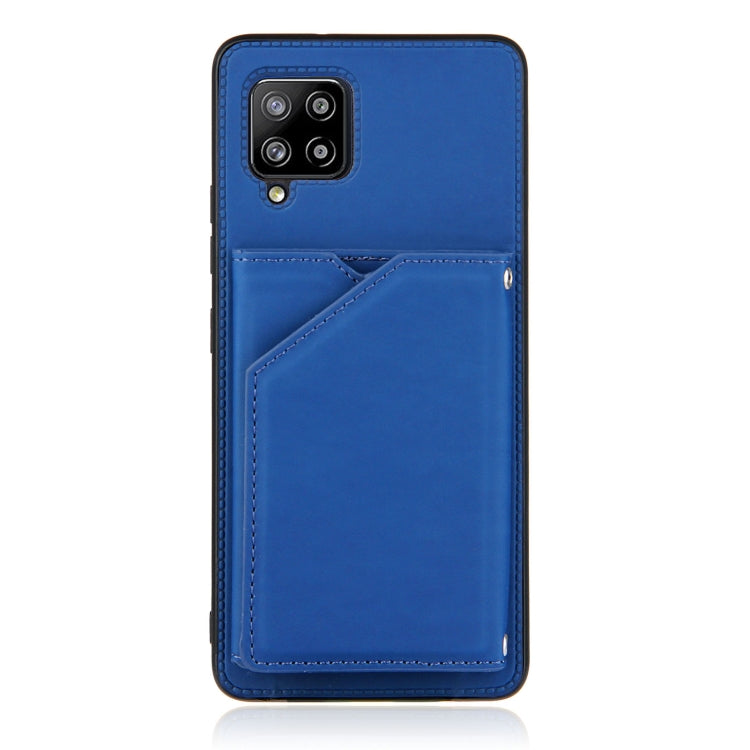 For Samsung Galaxy A42 5G Skin Feel PU + TPU + PC Back Cover Shockproof Case with Card Slots & Holder & Photo Frame(Blue) by buy2fix