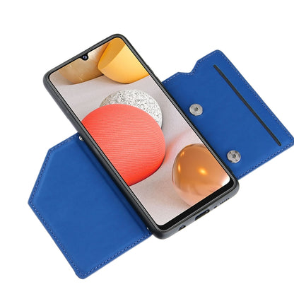 For Samsung Galaxy A42 5G Skin Feel PU + TPU + PC Back Cover Shockproof Case with Card Slots & Holder & Photo Frame(Blue) by buy2fix