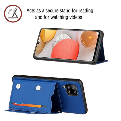 For Samsung Galaxy A42 5G Skin Feel PU + TPU + PC Back Cover Shockproof Case with Card Slots & Holder & Photo Frame(Blue) by buy2fix