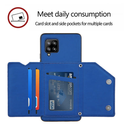 For Samsung Galaxy A42 5G Skin Feel PU + TPU + PC Back Cover Shockproof Case with Card Slots & Holder & Photo Frame(Blue) by buy2fix