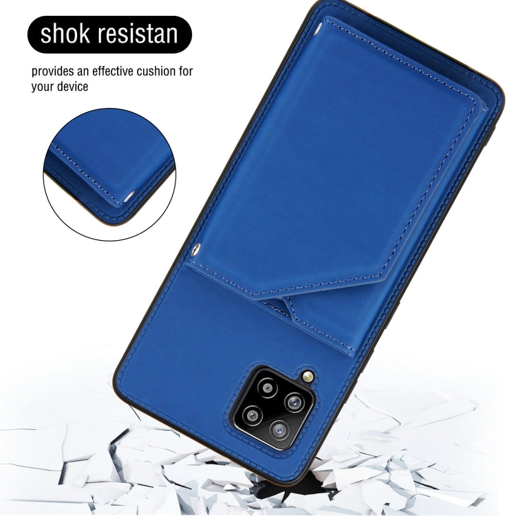 For Samsung Galaxy A42 5G Skin Feel PU + TPU + PC Back Cover Shockproof Case with Card Slots & Holder & Photo Frame(Blue) by buy2fix