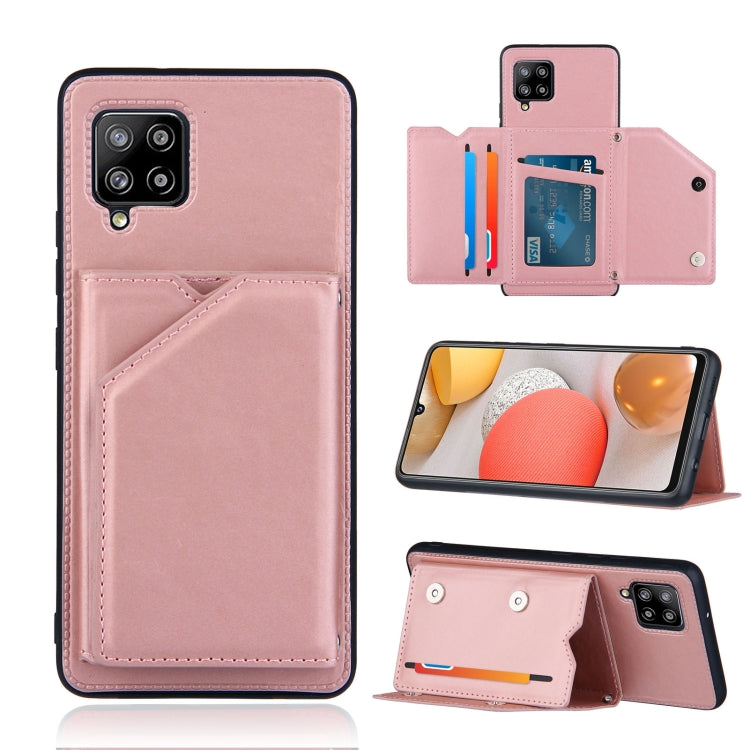 For Samsung Galaxy A42 5G Skin Feel PU + TPU + PC Back Cover Shockproof Case with Card Slots & Holder & Photo Frame(Rose Gold) by buy2fix