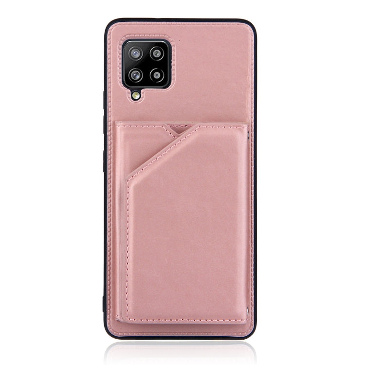 For Samsung Galaxy A42 5G Skin Feel PU + TPU + PC Back Cover Shockproof Case with Card Slots & Holder & Photo Frame(Rose Gold) by buy2fix