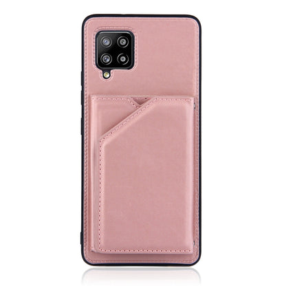 For Samsung Galaxy A42 5G Skin Feel PU + TPU + PC Back Cover Shockproof Case with Card Slots & Holder & Photo Frame(Rose Gold) by buy2fix