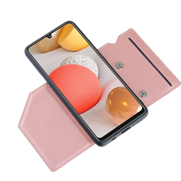 For Samsung Galaxy A42 5G Skin Feel PU + TPU + PC Back Cover Shockproof Case with Card Slots & Holder & Photo Frame(Rose Gold) by buy2fix