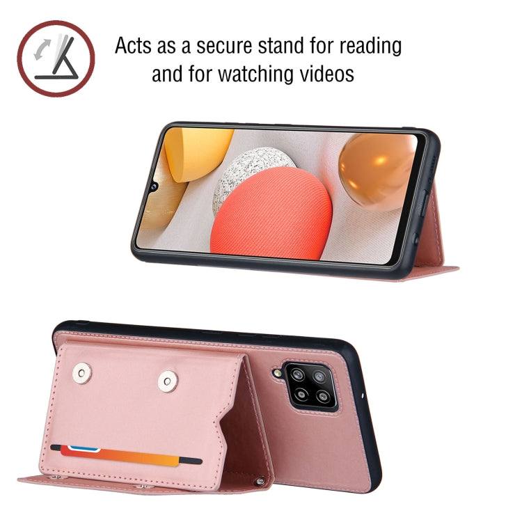 For Samsung Galaxy A42 5G Skin Feel PU + TPU + PC Back Cover Shockproof Case with Card Slots & Holder & Photo Frame(Rose Gold) by buy2fix