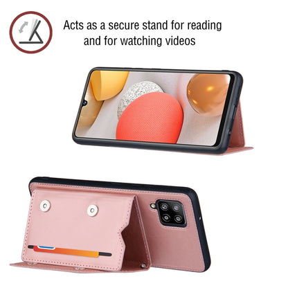 For Samsung Galaxy A42 5G Skin Feel PU + TPU + PC Back Cover Shockproof Case with Card Slots & Holder & Photo Frame(Rose Gold) by buy2fix