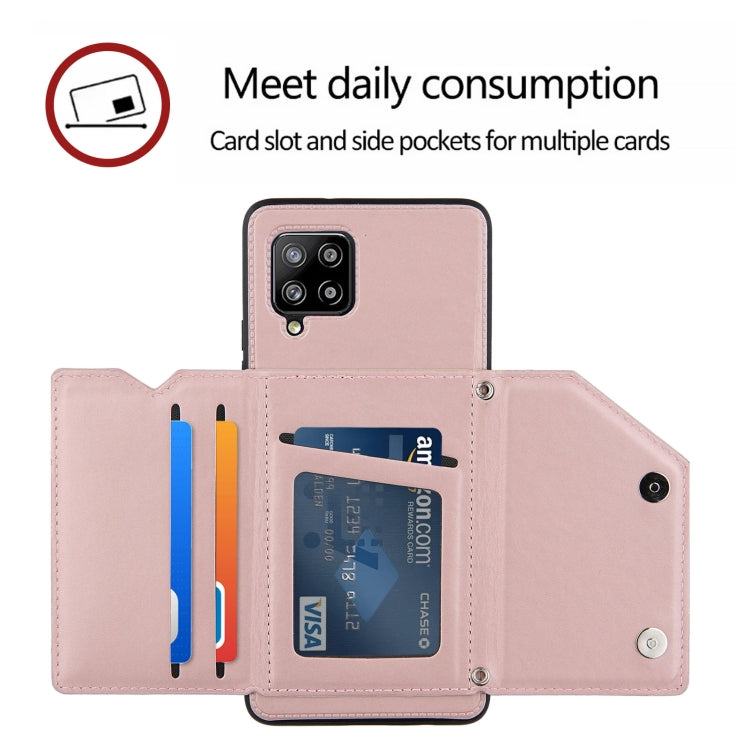 For Samsung Galaxy A42 5G Skin Feel PU + TPU + PC Back Cover Shockproof Case with Card Slots & Holder & Photo Frame(Rose Gold) by buy2fix