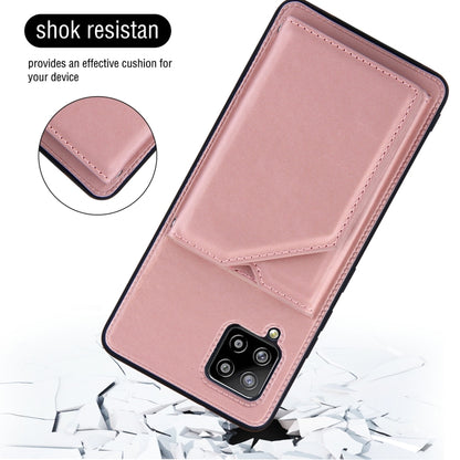 For Samsung Galaxy A42 5G Skin Feel PU + TPU + PC Back Cover Shockproof Case with Card Slots & Holder & Photo Frame(Rose Gold) by buy2fix