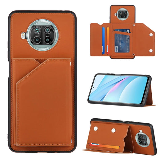 For Xiaomi Mi 10T Lite 5G Skin Feel PU + TPU + PC Back Cover Shockproof Case with Card Slots & Holder & Photo Frame(Brown) - Xiaomi Cases by buy2fix | Online Shopping UK | buy2fix