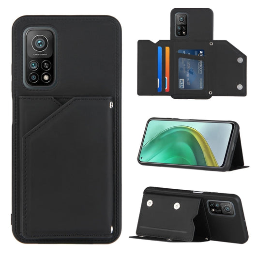 For Xiaomi Mi 10T 5G / 10T Pro 5G Skin Feel PU + TPU + PC Back Cover Shockproof Case with Card Slots & Holder & Photo Frame(Black) - Xiaomi Cases by buy2fix | Online Shopping UK | buy2fix