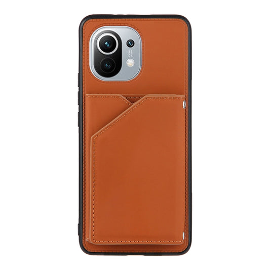 For Xiaomi Mi 11 Skin Feel PU + TPU + PC Back Cover Shockproof Case with Card Slots & Holder & Photo Frame(Brown) - Xiaomi Cases by buy2fix | Online Shopping UK | buy2fix