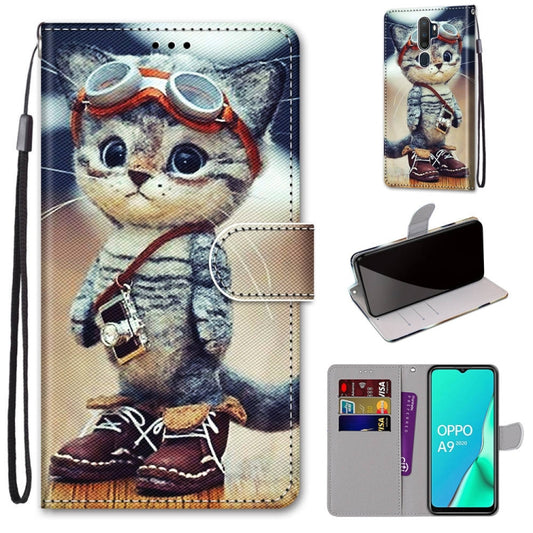 For OPPO A9 (2020) / A5 (2020) / A11X / A11 Coloured Drawing Cross Texture Horizontal Flip PU Leather Case with Holder & Card Slots & Wallet & Lanyard(Leather Shoes Cat) - OPPO Cases by buy2fix | Online Shopping UK | buy2fix