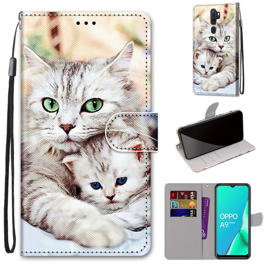 For OPPO A9 (2020) / A5 (2020) / A11X / A11 Coloured Drawing Cross Texture Horizontal Flip PU Leather Case with Holder & Card Slots & Wallet & Lanyard(Big Cat Holding Kitten) by buy2fix