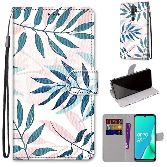 For OPPO A9 (2020) / A5 (2020) / A11X / A11 Coloured Drawing Cross Texture Horizontal Flip PU Leather Case with Holder & Card Slots & Wallet & Lanyard(Pink Green Leaf) by buy2fix