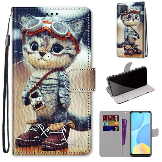 For OPPO A15 / A15s Coloured Drawing Cross Texture Horizontal Flip PU Leather Case with Holder & Card Slots & Wallet & Lanyard(Leather Shoes Cat) by buy2fix