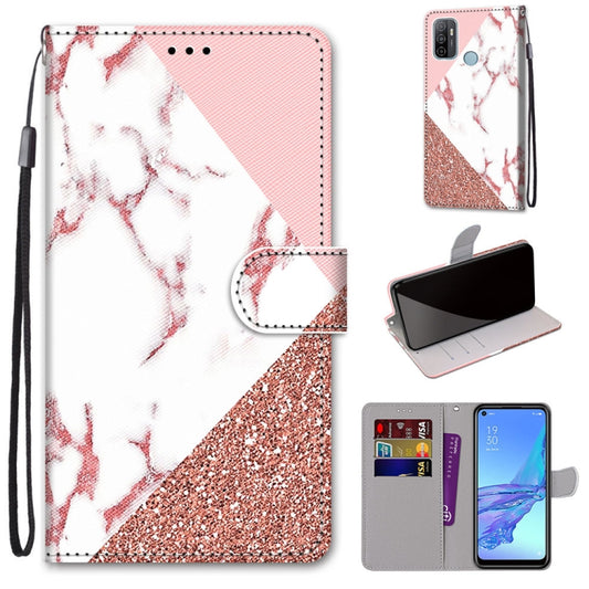 For OPPO A53 4G(2020) / A53s / A32 / A33 (2020) Coloured Drawing Cross Texture Horizontal Flip PU Leather Case with Holder & Card Slots & Wallet & Lanyard(Pink Stone Texture) by buy2fix