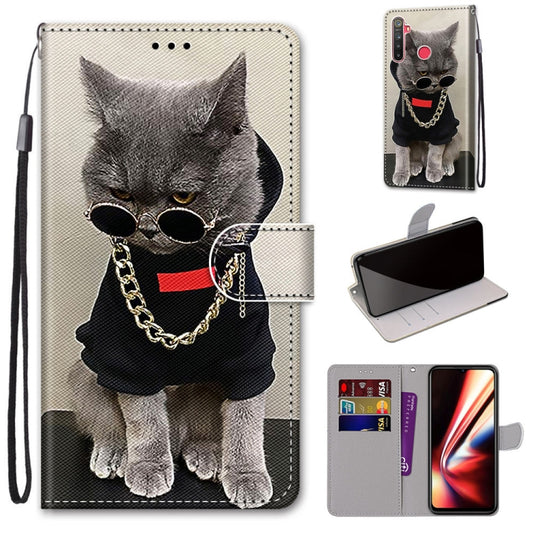 For OPPO Realme 5 / 5s / 5i / C3 / C3i / 6i / Narzo10 / 10A / 20A Coloured Drawing Cross Texture Horizontal Flip PU Leather Case with Holder & Card Slots & Wallet & Lanyard(Golden Chain Grey Cat) - Realme Cases by buy2fix | Online Shopping UK | buy2fix