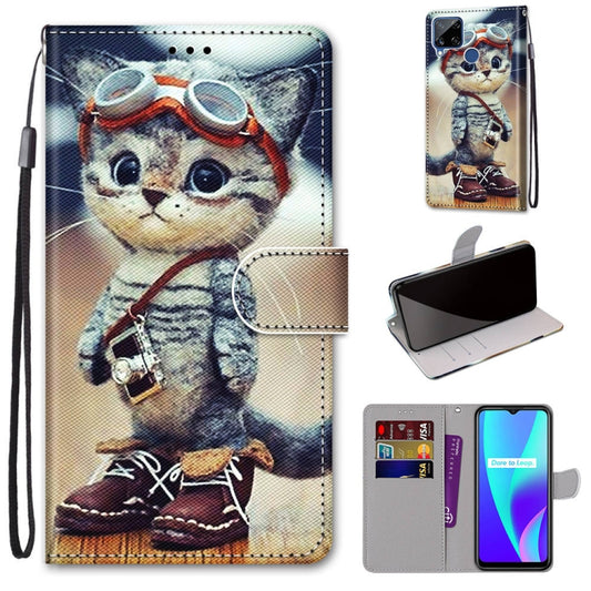 For OPPO Realme C15 / C12 / C25 / 7i (Global) / Narzo 20 / 30A Coloured Drawing Cross Texture Horizontal Flip PU Leather Case with Holder & Card Slots & Wallet & Lanyard(Leather Shoes Cat) - Realme Cases by buy2fix | Online Shopping UK | buy2fix