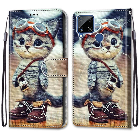 For OPPO Realme C15 / C12 / C25 / 7i (Global) / Narzo 20 / 30A Coloured Drawing Cross Texture Horizontal Flip PU Leather Case with Holder & Card Slots & Wallet & Lanyard(Leather Shoes Cat) - Realme Cases by buy2fix | Online Shopping UK | buy2fix