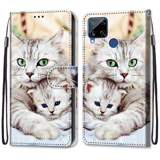 For OPPO Realme C15 / C12 / C25 / 7i (Global) / Narzo 20 / 30A Coloured Drawing Cross Texture Horizontal Flip PU Leather Case with Holder & Card Slots & Wallet & Lanyard(Big Cat Holding Kitten) - Realme Cases by buy2fix | Online Shopping UK | buy2fix