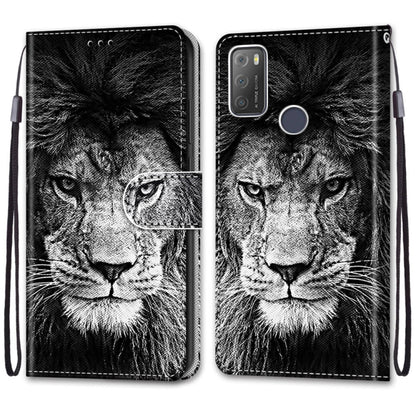 For Alcatel 3L 2021 Coloured Drawing Cross Texture Horizontal Flip PU Leather Case with Holder & Card Slots & Wallet & Lanyard(Black White Lion Head) - Alcatel Cases by buy2fix | Online Shopping UK | buy2fix