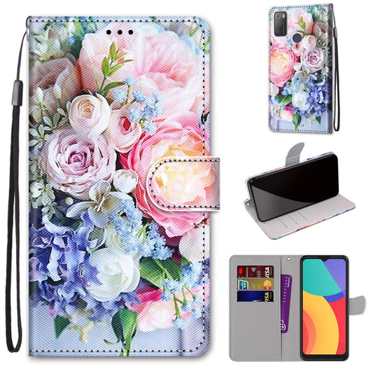 For Alcatel 3L 2021 Coloured Drawing Cross Texture Horizontal Flip PU Leather Case with Holder & Card Slots & Wallet & Lanyard(Light Pink Bouquet) - Alcatel Cases by buy2fix | Online Shopping UK | buy2fix