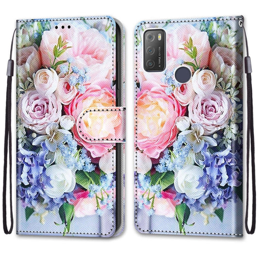 For Alcatel 3L 2021 Coloured Drawing Cross Texture Horizontal Flip PU Leather Case with Holder & Card Slots & Wallet & Lanyard(Light Pink Bouquet) - Alcatel Cases by buy2fix | Online Shopping UK | buy2fix