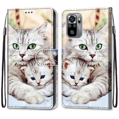 For Xiaomi Redmi Note 10 4G / Note 10S Coloured Drawing Cross Texture Horizontal Flip PU Leather Case with Holder & Card Slots & Wallet & Lanyard(Big Cat Holding Kitten) - Xiaomi Cases by buy2fix | Online Shopping UK | buy2fix