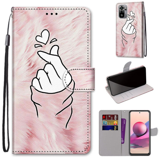 For Xiaomi Redmi Note 10 4G / Note 10S Coloured Drawing Cross Texture Horizontal Flip PU Leather Case with Holder & Card Slots & Wallet & Lanyard(Pink Hands Heart) - Xiaomi Cases by buy2fix | Online Shopping UK | buy2fix