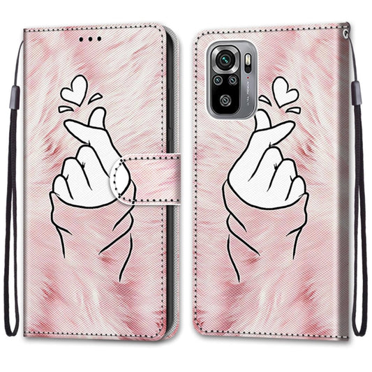 For Xiaomi Redmi Note 10 4G / Note 10S Coloured Drawing Cross Texture Horizontal Flip PU Leather Case with Holder & Card Slots & Wallet & Lanyard(Pink Hands Heart) - Xiaomi Cases by buy2fix | Online Shopping UK | buy2fix