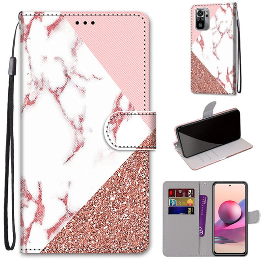 For Xiaomi Redmi Note 10 4G / Note 10S Coloured Drawing Cross Texture Horizontal Flip PU Leather Case with Holder & Card Slots & Wallet & Lanyard(Pink Stone Texture)