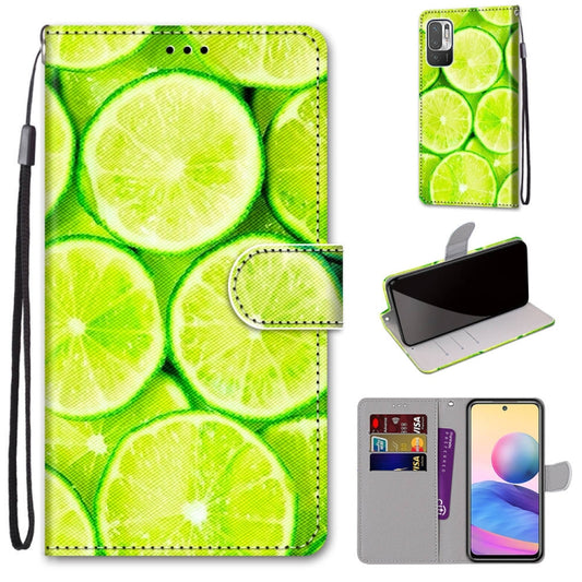 For Xiaomi Redmi Note 10 5G Coloured Drawing Cross Texture Horizontal Flip PU Leather Case with Holder & Card Slots & Wallet & Lanyard(Green Lemon) - Xiaomi Cases by buy2fix | Online Shopping UK | buy2fix