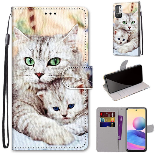 For Xiaomi Redmi Note 10 5G Coloured Drawing Cross Texture Horizontal Flip PU Leather Case with Holder & Card Slots & Wallet & Lanyard(Big Cat Holding Kitten) - Xiaomi Cases by buy2fix | Online Shopping UK | buy2fix