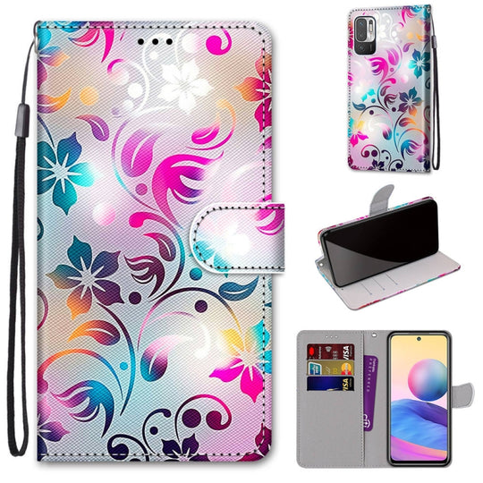 For Xiaomi Redmi Note 10 5G Coloured Drawing Cross Texture Horizontal Flip PU Leather Case with Holder & Card Slots & Wallet & Lanyard(Gradient Colorful Flower)