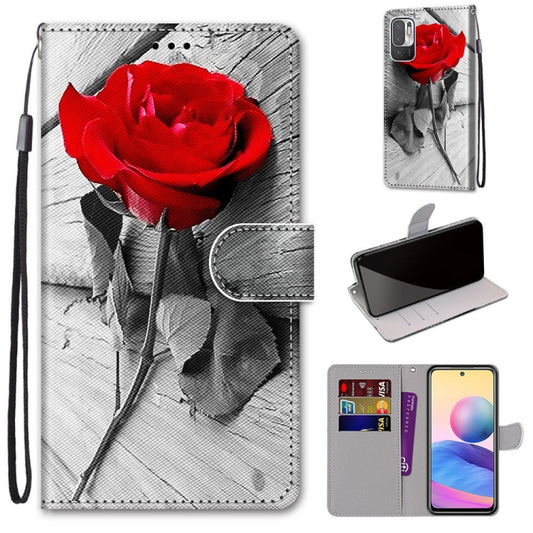 For Xiaomi Redmi Note 10 5G Coloured Drawing Cross Texture Horizontal Flip PU Leather Case with Holder & Card Slots & Wallet & Lanyard(Wood Red Rose) - Xiaomi Cases by buy2fix | Online Shopping UK | buy2fix