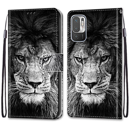 For Xiaomi Redmi Note 10 5G Coloured Drawing Cross Texture Horizontal Flip PU Leather Case with Holder & Card Slots & Wallet & Lanyard(Black White Lion Head) - Xiaomi Cases by buy2fix | Online Shopping UK | buy2fix