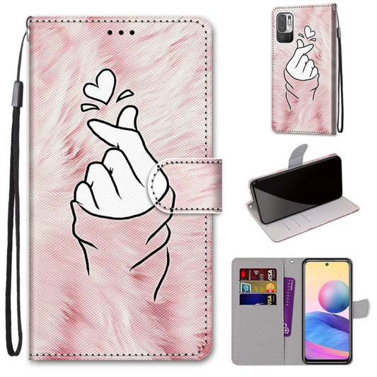 For Xiaomi Redmi Note 10 5G Coloured Drawing Cross Texture Horizontal Flip PU Leather Case with Holder & Card Slots & Wallet & Lanyard(Pink Hands Heart) - Xiaomi Cases by buy2fix | Online Shopping UK | buy2fix