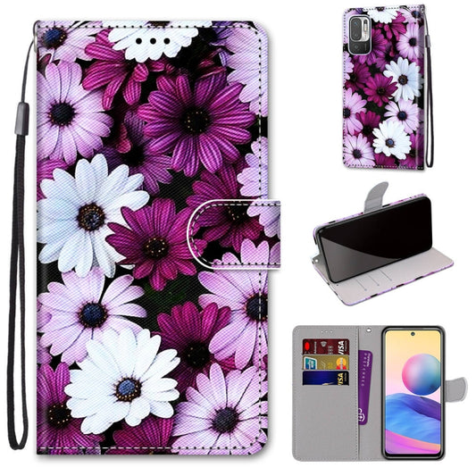 For Xiaomi Redmi Note 10 5G Coloured Drawing Cross Texture Horizontal Flip PU Leather Case with Holder & Card Slots & Wallet & Lanyard(Chrysanthemum Pink White Purple) - Xiaomi Cases by buy2fix | Online Shopping UK | buy2fix