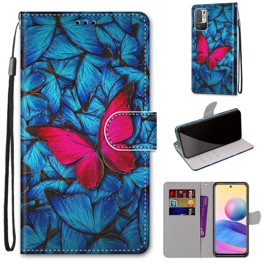 For Xiaomi Redmi Note 10 5G Coloured Drawing Cross Texture Horizontal Flip PU Leather Case with Holder & Card Slots & Wallet & Lanyard(Blue Red Butterfly) - Xiaomi Cases by buy2fix | Online Shopping UK | buy2fix