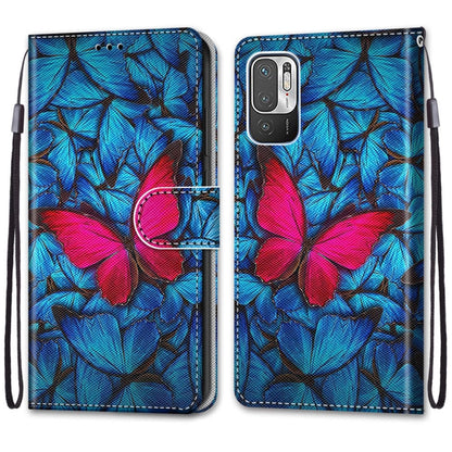 For Xiaomi Redmi Note 10 5G Coloured Drawing Cross Texture Horizontal Flip PU Leather Case with Holder & Card Slots & Wallet & Lanyard(Blue Red Butterfly) - Xiaomi Cases by buy2fix | Online Shopping UK | buy2fix