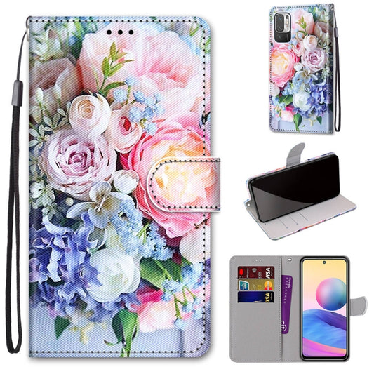 For Xiaomi Redmi Note 10 5G Coloured Drawing Cross Texture Horizontal Flip PU Leather Case with Holder & Card Slots & Wallet & Lanyard(Light Pink Bouquet) - Xiaomi Cases by buy2fix | Online Shopping UK | buy2fix